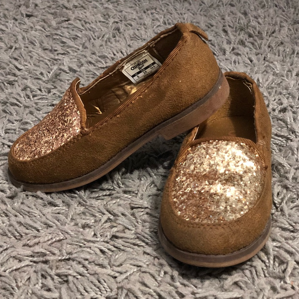Brown “Suede” & gold sparkle accented OKBG Loafers